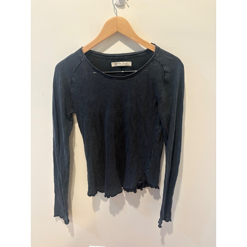 We The Free Free People Faded Black Lettuce Edge Long Sleeve Top Large